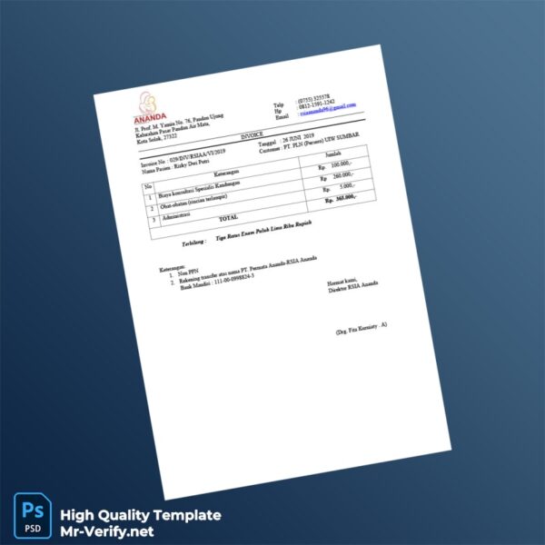Indonesia RSIA Ananda Invoice Template in Word and PDF formats 5 page Indonesia RSIA Ananda Invoice Template in Word and PDF formats 5 page