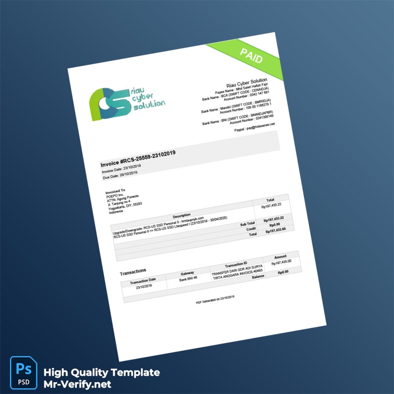 Indonesia Riau Cyber Solution Invoice Template in Word and PDF formats Indonesia Riau Cyber Solution Invoice Template in Word and PDF formats