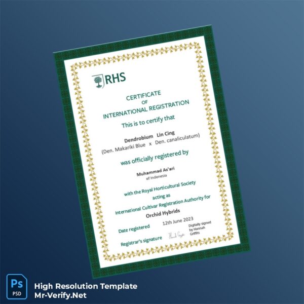 Indonesia Royal Horticultural Society Digital Registration Certificate Word and Pdf Template Indonesia Royal Horticultural Society Digital Registration Certificate Word and Pdf Template