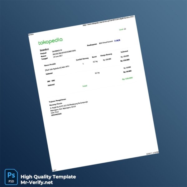 Indonesia SHOPBACK ID Invoice Template in Word and PDF formats