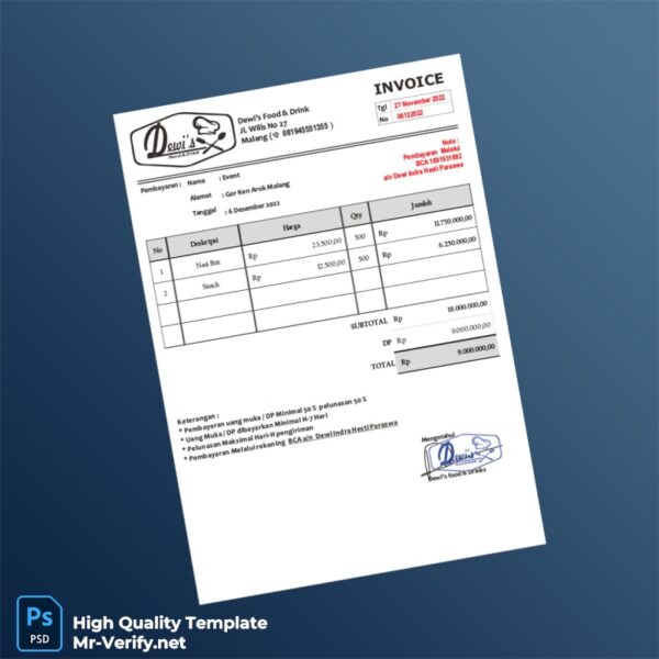 Indonesia Sedap Malam Catering Invoice Template in Word and PDF formats 4 page Indonesia Sedap Malam Catering Invoice Template in Word and PDF formats 4 page