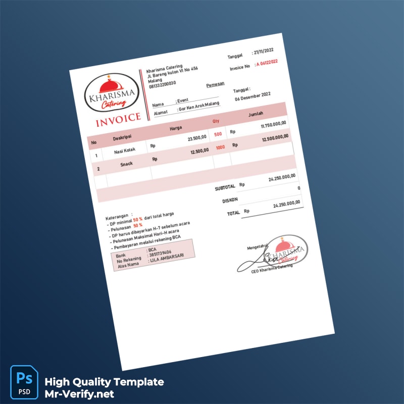 Indonesia Sedap Malam Catering Invoice Template in Word and PDF formats 4 page Indonesia Sedap Malam Catering Invoice Template in Word and PDF formats 4 page