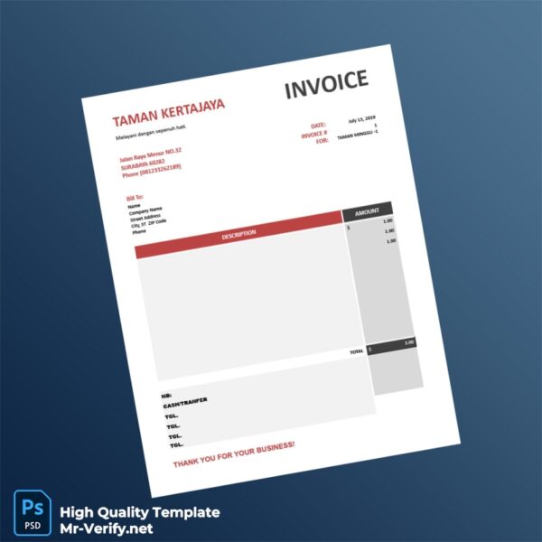 Indonesia Taman Kertajaya Invoice Template in Word and PDF formats