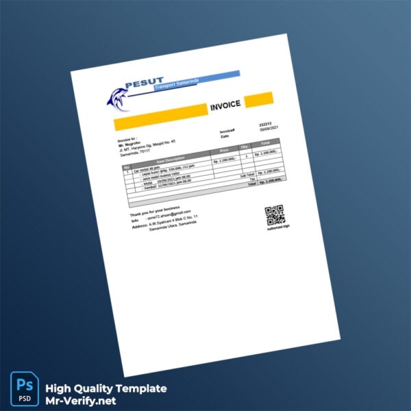 Indonesia Transport Samarinda Invoice Template in Word and PDF formats