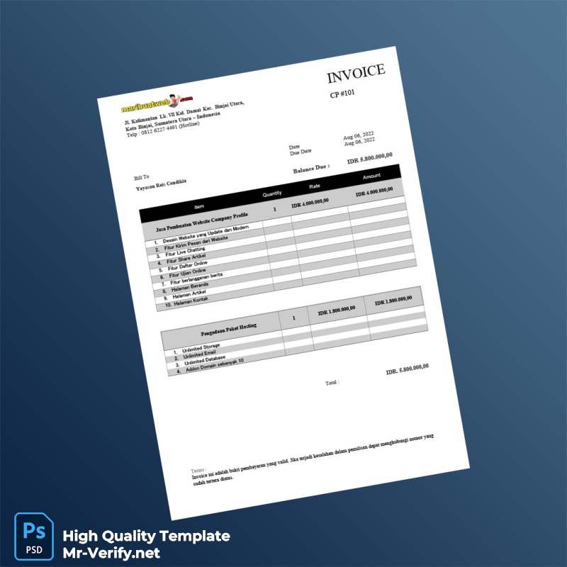 Indonesia Yayasan Reis Cendikia Invoice Template in Word and PDF formats Indonesia Yayasan Reis Cendikia Invoice Template in Word and PDF formats