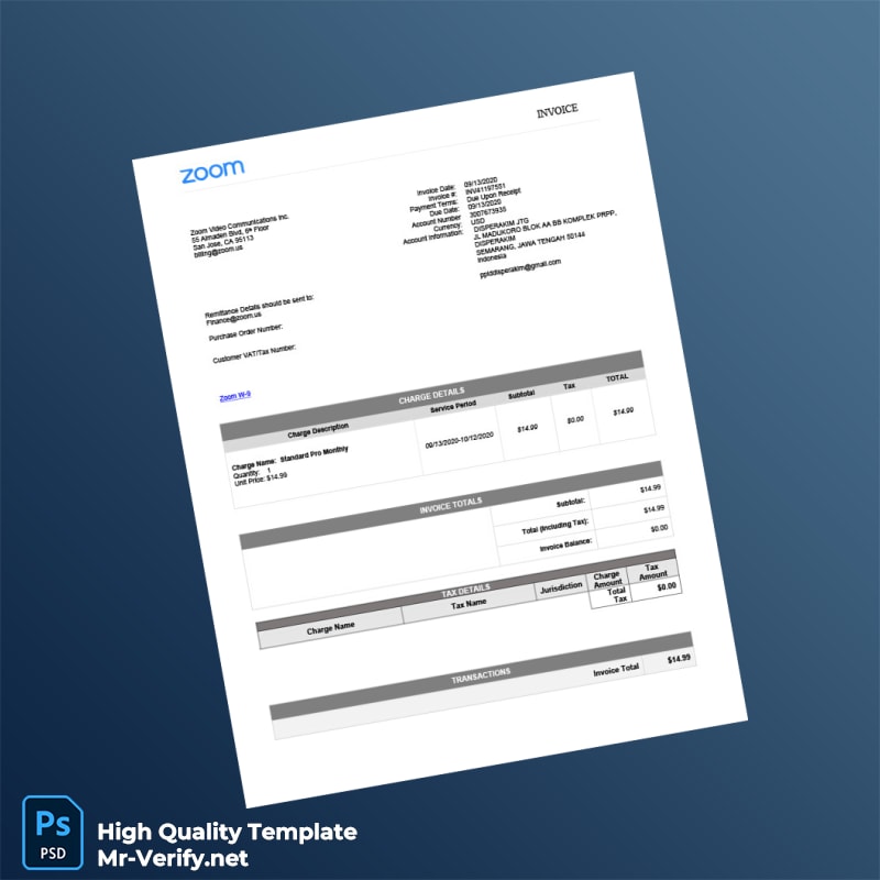 Indonesia Zoom Video Communications Invoice Template in Word and PDF formats 4 page Indonesia Zoom Video Communications Invoice Template in Word and PDF formats 4 page