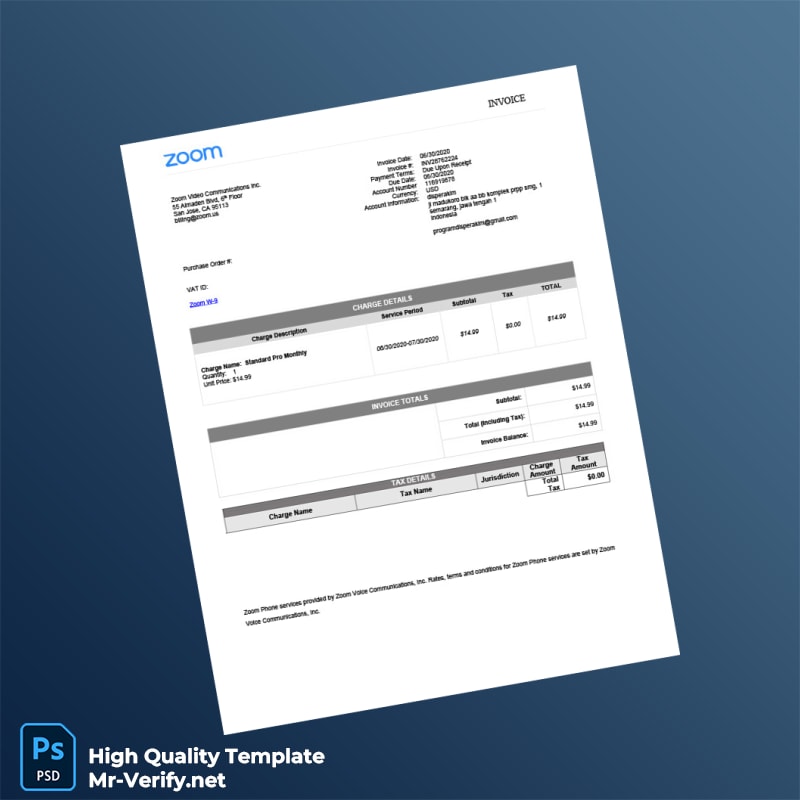 Indonesia Zoom Video Communications Invoice Template in Word and PDF formats 4 page Indonesia Zoom Video Communications Invoice Template in Word and PDF formats 4 page