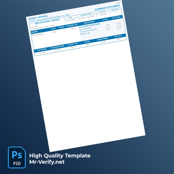 Infinity Apparel earning statement word and pdf template