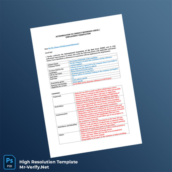 Editable International Committee of the Red Cross Employment Verification Letter Word and Pdf Template 2 page