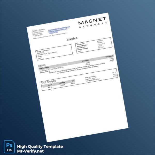 Ireland Magnet Networks Invoice Template in Word and PDF formats 2 page
