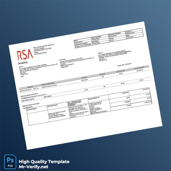 Ireland RSA Security and Risk Invoice Template in Word and PDF formats Ireland RSA Security and Risk Invoice Template in Word and PDF formats