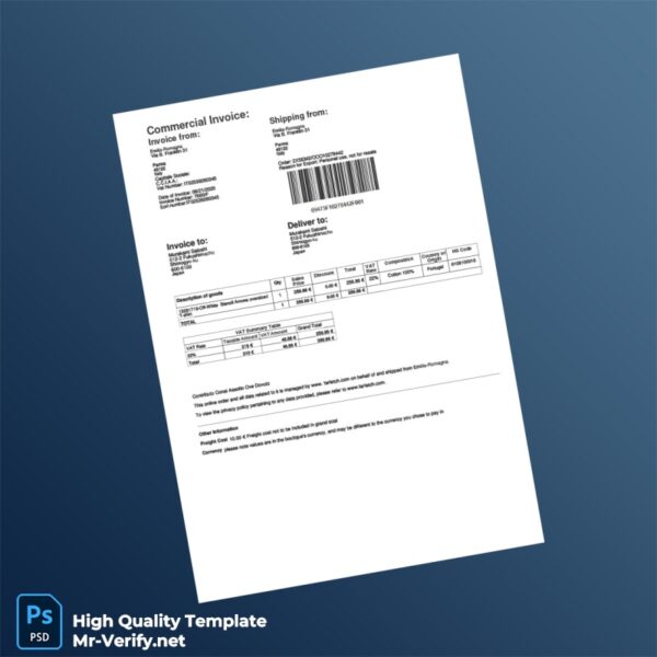 Italy Farfetch Commercial Invoice Template in Word and PDF formats 2 page Italy Farfetch Commercial Invoice Template in Word and PDF formats 2 page