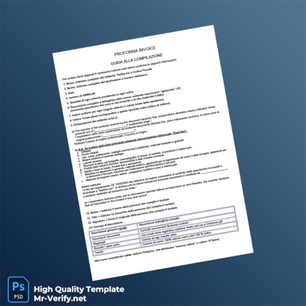 Italy Invoice Template in Word and PDF formats 2 page