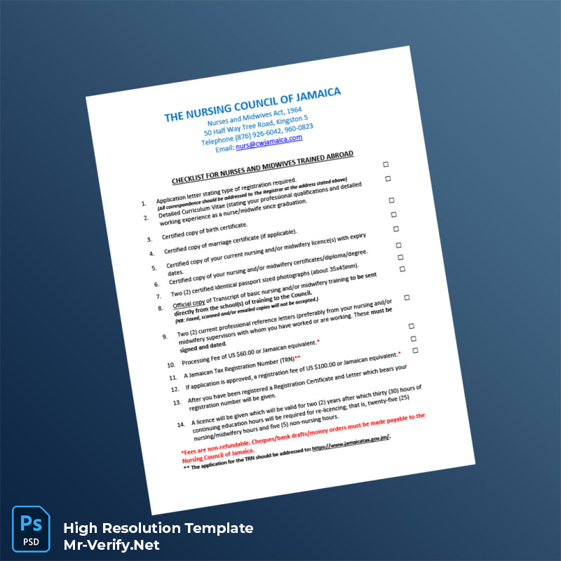 Editable Jamaica Nursing Council Registration Requirements Checklist in Word and PDF formats Editable Jamaica Nursing Council Registration Requirements Checklist in Word and PDF formats