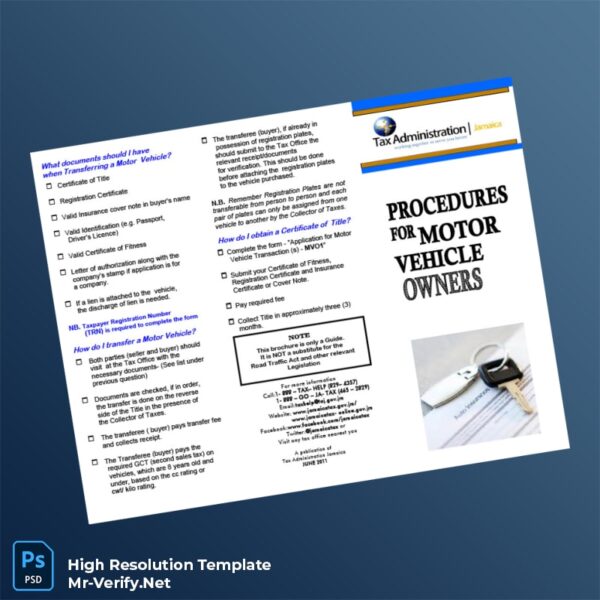 Editable Jamaica Tax Authority Vehicle Registration Procedures Document Word and Pdf Template 2 page Editable Jamaica Tax Authority Vehicle Registration Procedures Document Word and Pdf Template 2 page