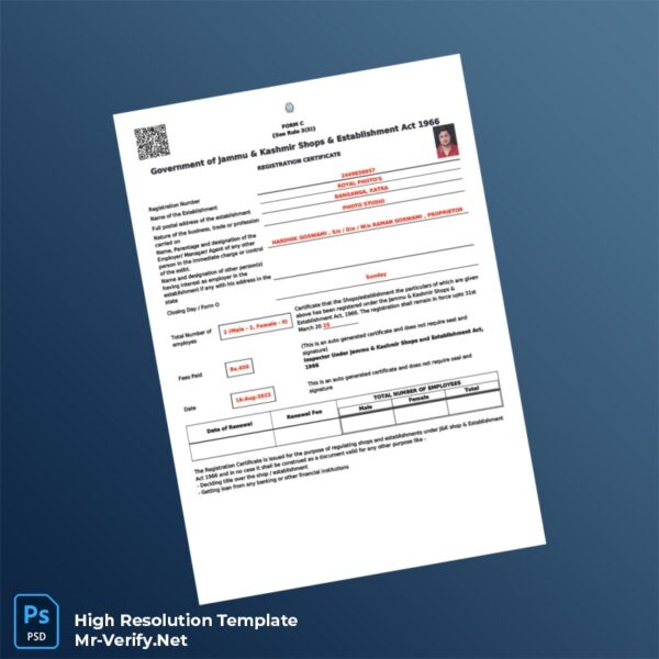 Jammu and Kashmir Government Registration Certificate Word and Pdf Template Jammu and Kashmir Government Registration Certificate Word and Pdf Template