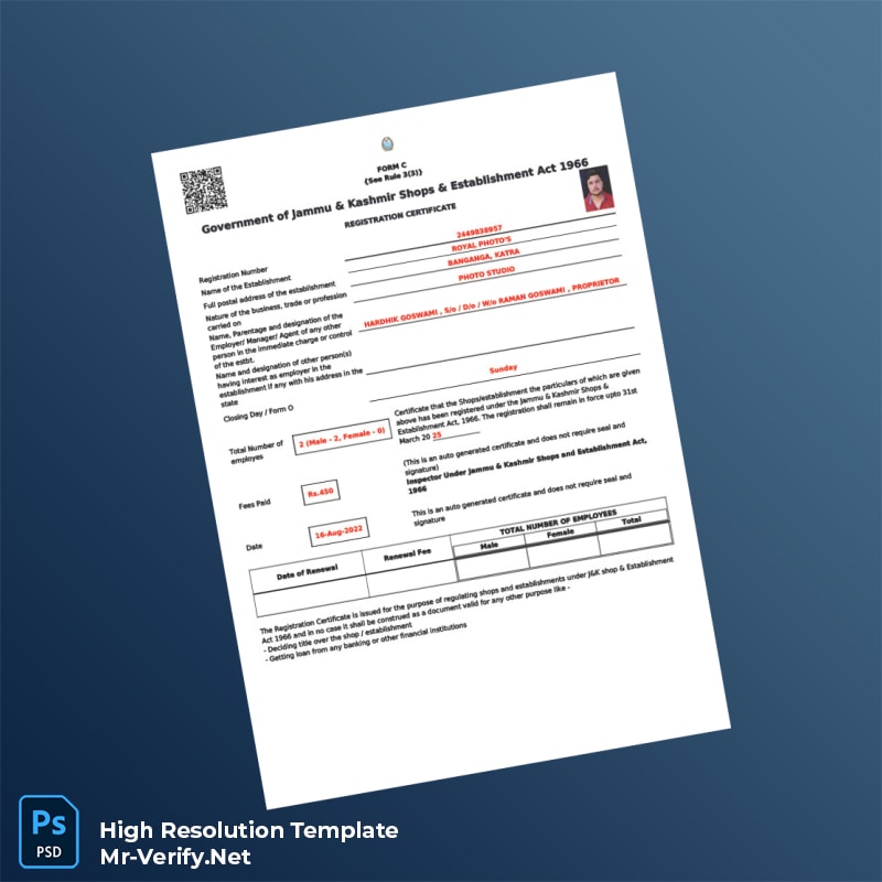 Jammu and Kashmir Government Registration Certificate Word and Pdf Template Jammu and Kashmir Government Registration Certificate Word and Pdf Template