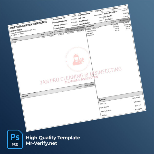 Jan Pro Cleaning & Disinfecting pay stub word and pdf template