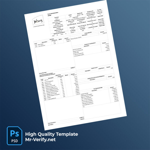 Joburg earning statement word and pdf template
