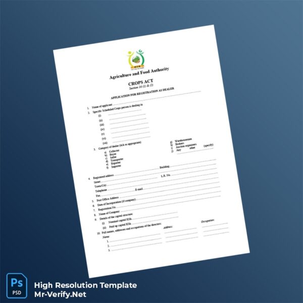 Editable Kenya Agriculture and Food Authority Business Registration Certificate Word and Pdf Template 3 page