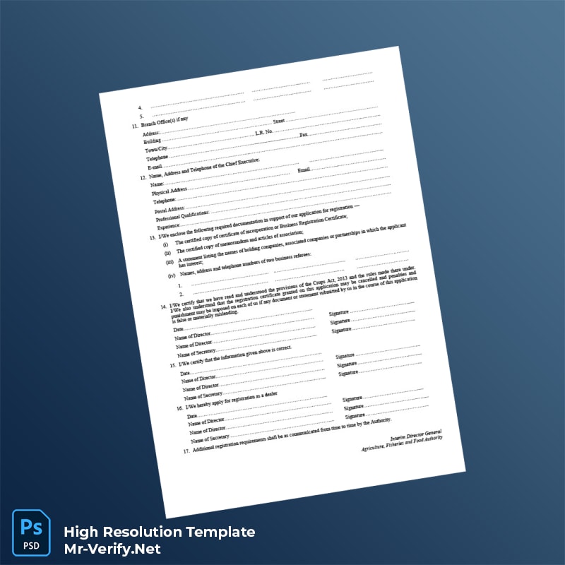 Editable Kenya Agriculture and Food Authority Business Registration Certificate Word and Pdf Template 3 page Editable Kenya Agriculture and Food Authority Business Registration Certificate Word and Pdf Template 3 page