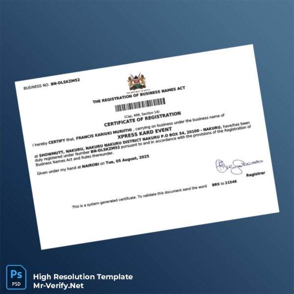 Editable Kenya Certificate of Registration Word and Pdf Template Editable Kenya Certificate of Registration Word and Pdf Template