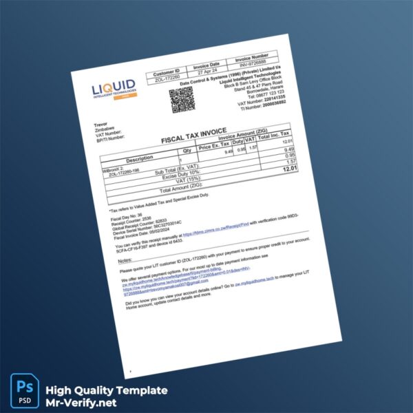 Kenya Liquid Intelligent Technologies Invoice Template in Word and PDF formats 3 page