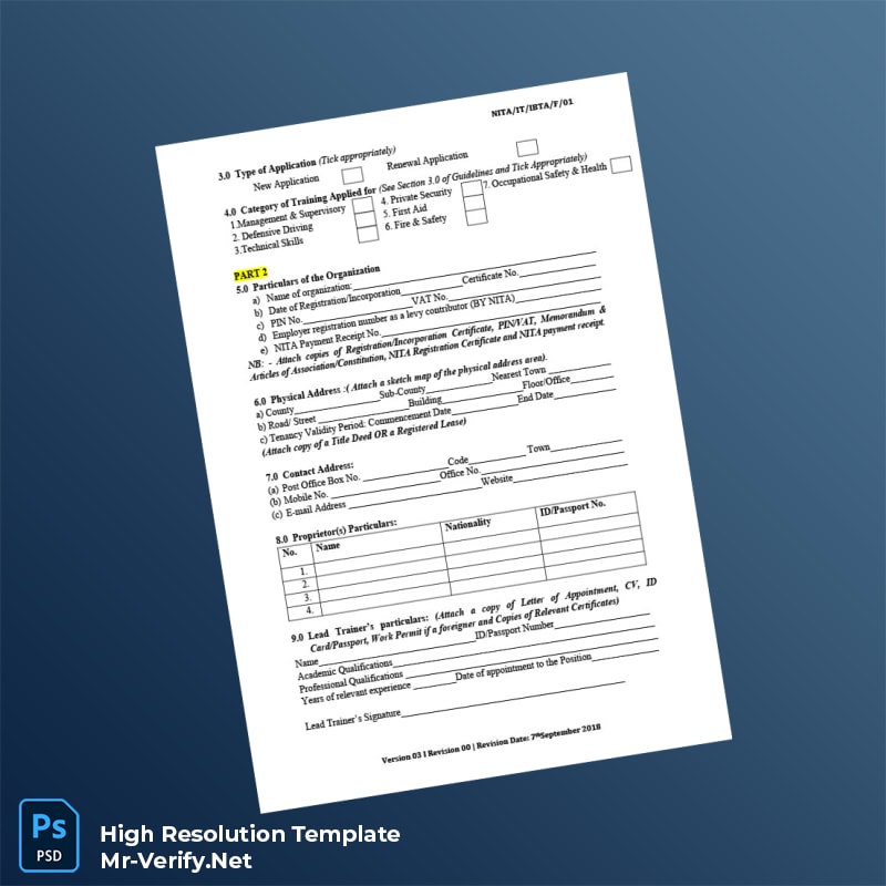 Editable Kenya National Industrial Training Authority Application Form for Registration and Renewal of Nita Registered Template in Word a 4 page Editable Kenya National Industrial Training Authority Application Form for Registration and Renewal of Nita Registered Template in Word a 4 page