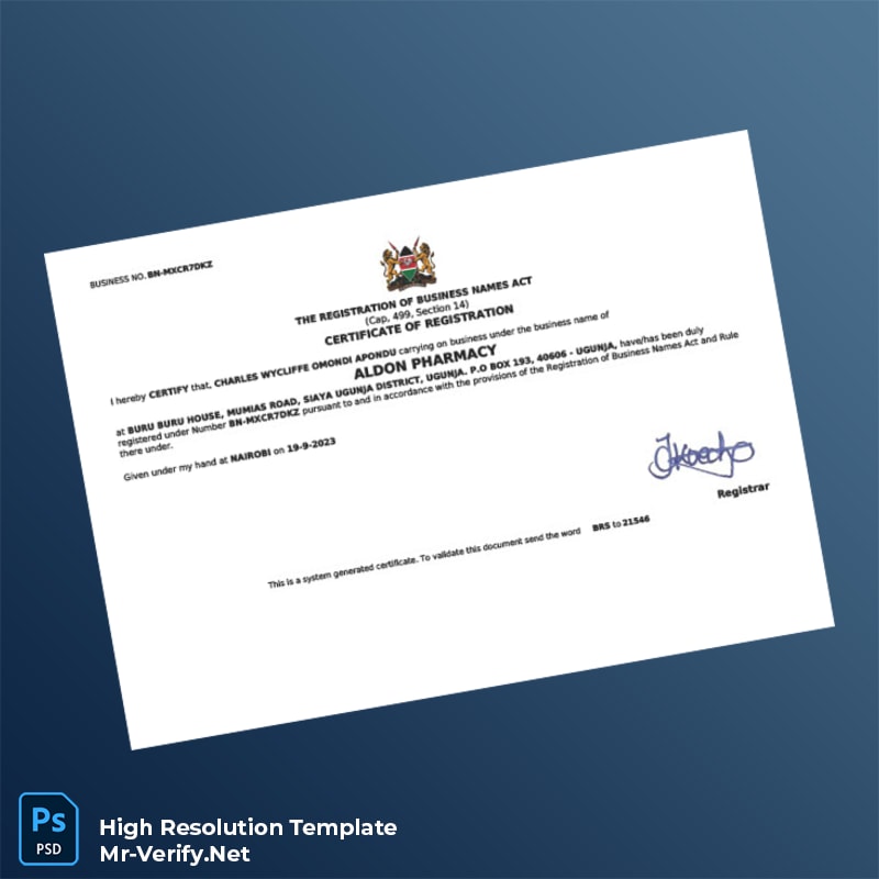 Kenya Registrar Business Registration Certificate Word and Pdf Template Kenya Registrar Business Registration Certificate Word and Pdf Template