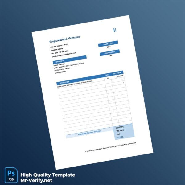 Kenya Sceptrewood Ventures Invoice Template in Word and PDF formats 4 page
