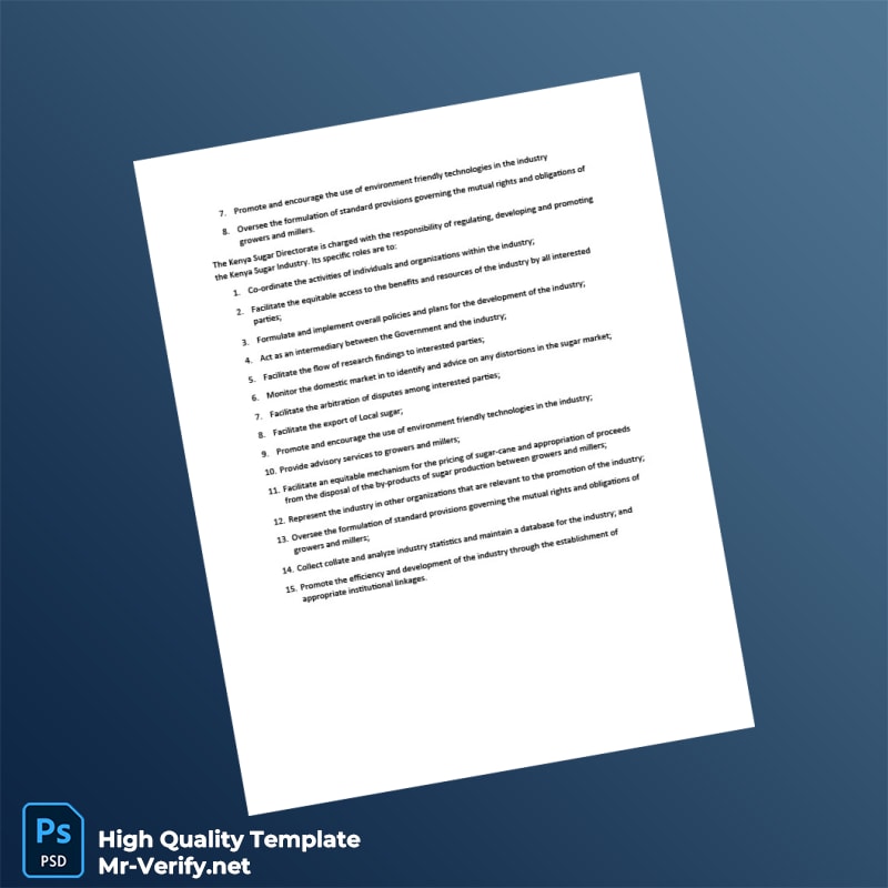 Kenya Sugar Miller Registration Renewal Certificate Template in Word and PDF formats 5 page Kenya Sugar Miller Registration Renewal Certificate Template in Word and PDF formats 5 page