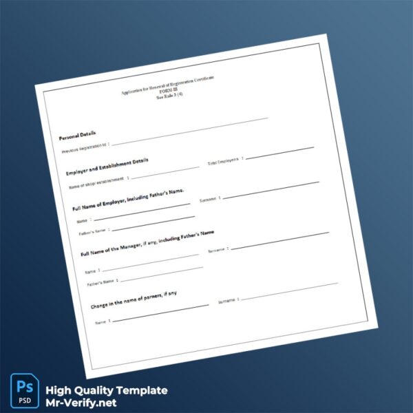 Labor Renewal Registration Establishment Certificate Template in Word and PDF formats 2 page