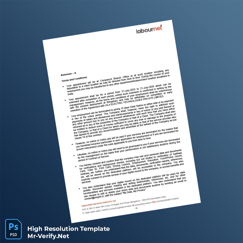 Editable LabourNet Services India Pvt Ltd Employment Verification Letter Word and Pdf Template 6 page Editable LabourNet Services India Pvt Ltd Employment Verification Letter Word and Pdf Template 6 page