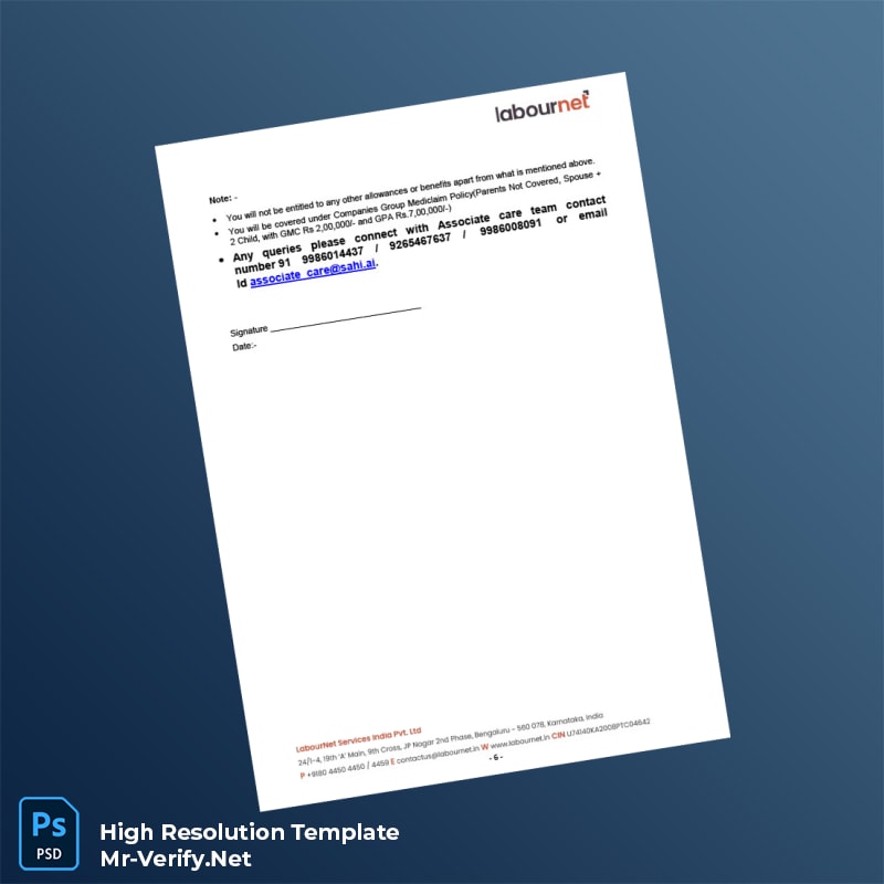 Editable LabourNet Services India Pvt Ltd Employment Verification Letter Word and Pdf Template 6 page Editable LabourNet Services India Pvt Ltd Employment Verification Letter Word and Pdf Template 6 page