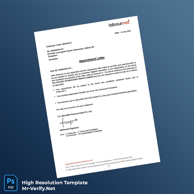 Editable LabourNet Services India Pvt Ltd Employment Verification Letter Word and Pdf Template 6 page Editable LabourNet Services India Pvt Ltd Employment Verification Letter Word and Pdf Template 6 page