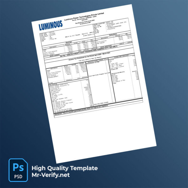 Luminous Power Technologies Private Limited payslip word and pdf template