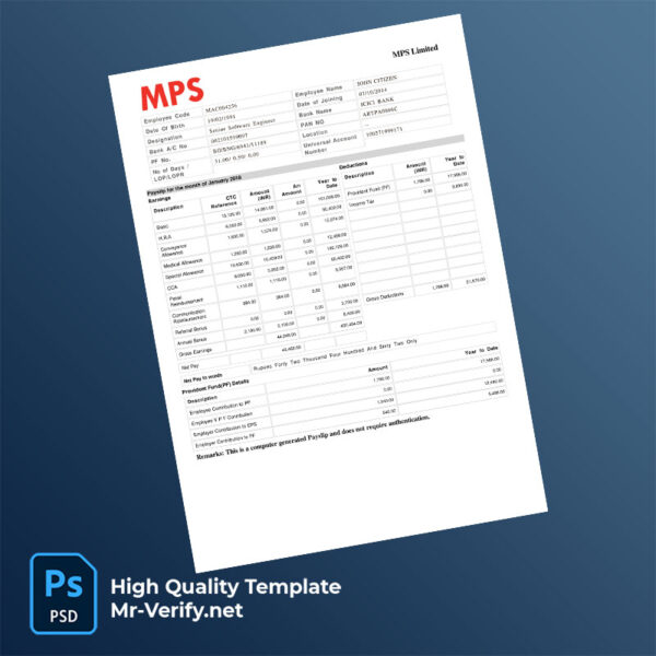 MPS Limited payslip word and pdf template MPS Limited payslip word and pdf template