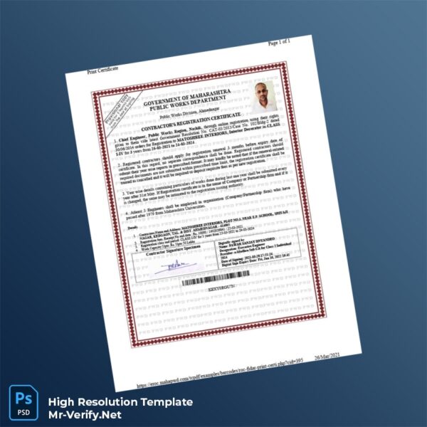 Editable Maharashtra Public Works Department Contractor Registration Certificate Word and Pdf Template Editable Maharashtra Public Works Department Contractor Registration Certificate Word and Pdf Template