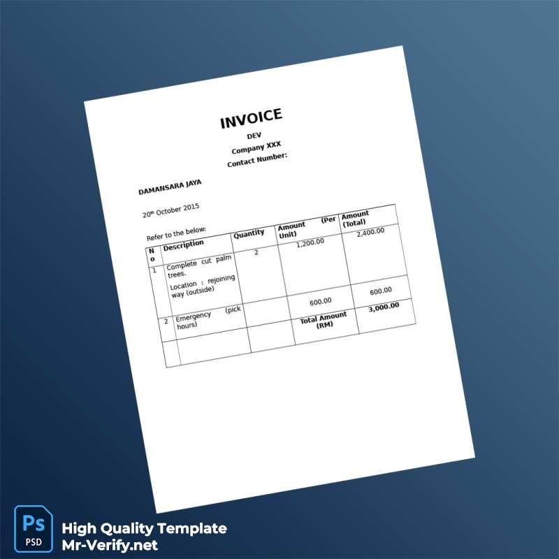 Malaysia Company XXX Invoice Template in Word and PDF formats Malaysia Company XXX Invoice Template in Word and PDF formats
