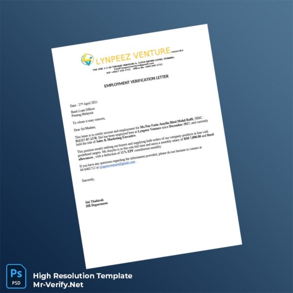 Editable Malaysia Lynpeez Venture Employment Verification Letter Word and Pdf Template Editable Malaysia Lynpeez Venture Employment Verification Letter Word and Pdf Template