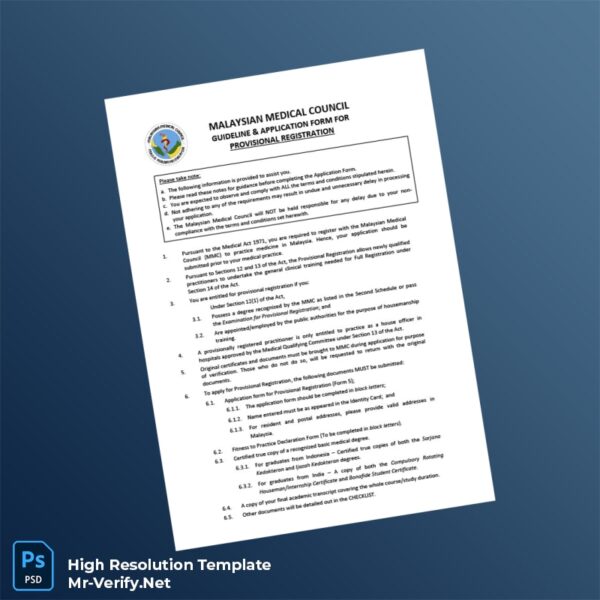 Editable Malaysia Malaysian Medical Council Provisional Registration Certificate Word and Pdf Template 8 page Editable Malaysia Malaysian Medical Council Provisional Registration Certificate Word and Pdf Template 8 page