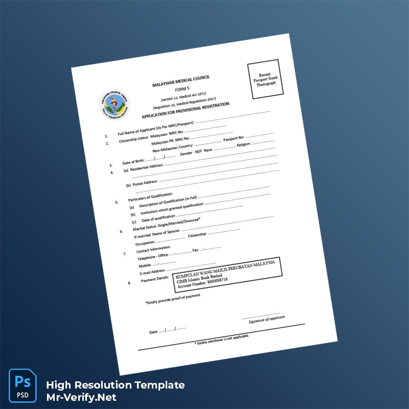 Editable Malaysia Malaysian Medical Council Provisional Registration Certificate Word and Pdf Template 8 page Editable Malaysia Malaysian Medical Council Provisional Registration Certificate Word and Pdf Template 8 page