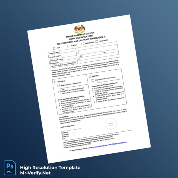 Editable Malaysia Marine Department Shipper Registration Form Word and Pdf Template Editable Malaysia Marine Department Shipper Registration Form Word and Pdf Template