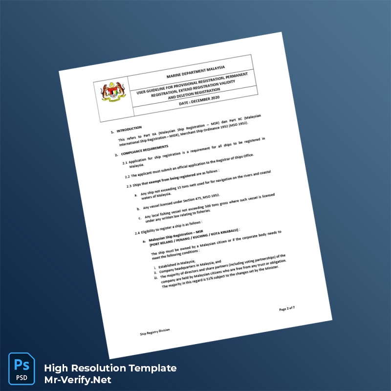 Malaysia Marine Department User Guideline for Ship Registration Registration Certificate Word and Pdf Template 7 page Malaysia Marine Department User Guideline for Ship Registration Registration Certificate Word and Pdf Template 7 page