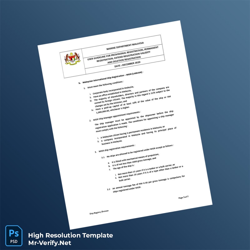 Malaysia Marine Department User Guideline for Ship Registration Registration Certificate Word and Pdf Template 7 page Malaysia Marine Department User Guideline for Ship Registration Registration Certificate Word and Pdf Template 7 page