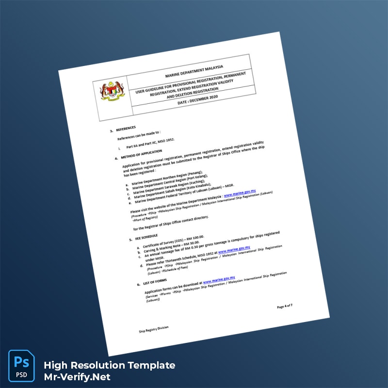 Malaysia Marine Department User Guideline for Ship Registration Registration Certificate Word and Pdf Template 7 page Malaysia Marine Department User Guideline for Ship Registration Registration Certificate Word and Pdf Template 7 page