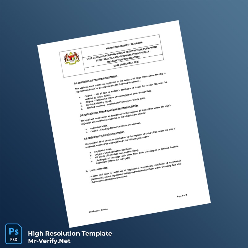 Malaysia Marine Department User Guideline for Ship Registration Registration Certificate Word and Pdf Template 7 page Malaysia Marine Department User Guideline for Ship Registration Registration Certificate Word and Pdf Template 7 page