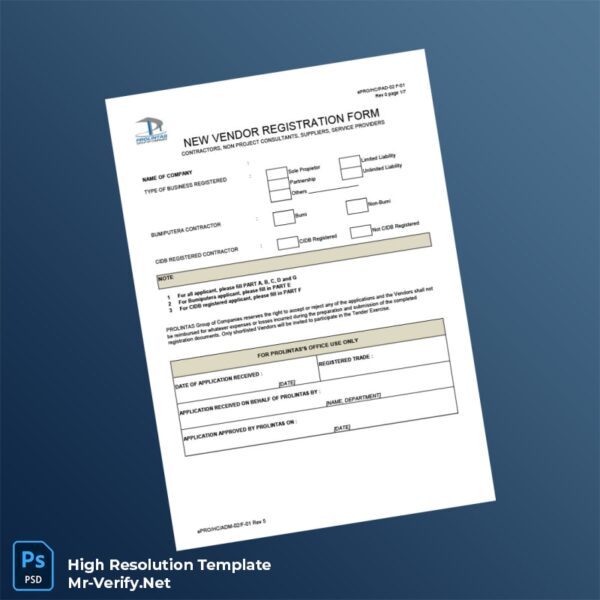 Editable Malaysia ProLintas Vendor Registration Form Word and Pdf Template 7 page