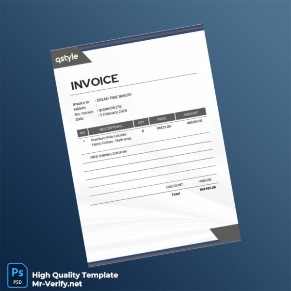 Malaysia Qstyle Invoice Template in Word and PDF formats 2 page