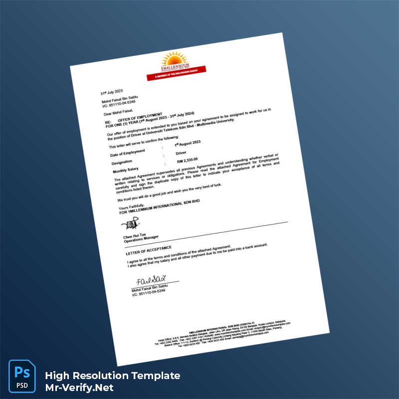 Editable Malaysia Universiti Telekom Sdn Bhd Employment Verification Letter Word and Pdf Template 6 page Editable Malaysia Universiti Telekom Sdn Bhd Employment Verification Letter Word and Pdf Template 6 page